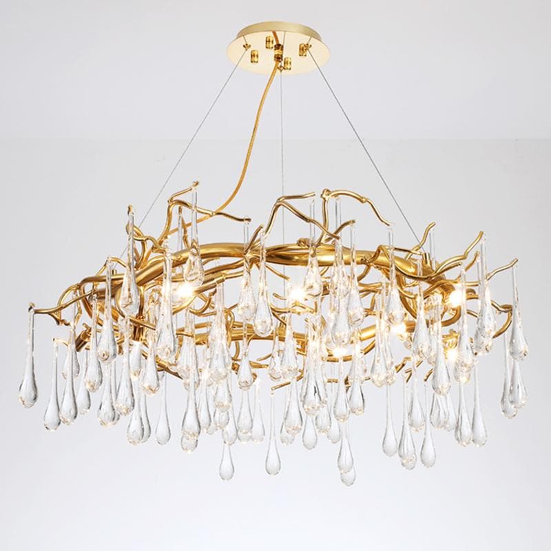 Branch Round Long Tear Crystal Chandelier