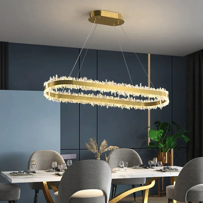 JC Modern Quartz Crystal Oval Chandelier