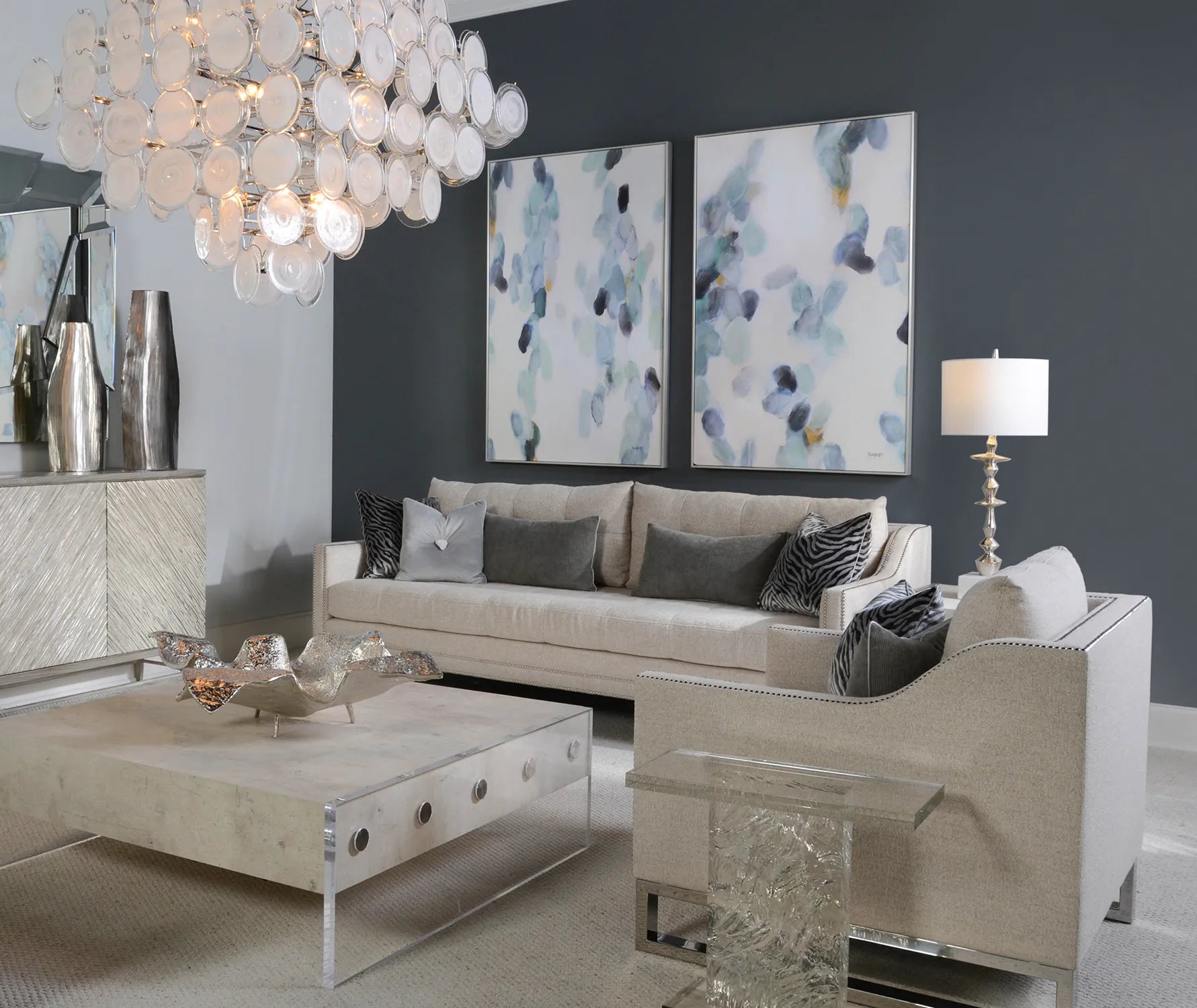 Glass Medallion Twelve-Light Chandelier - Merlin Lamps