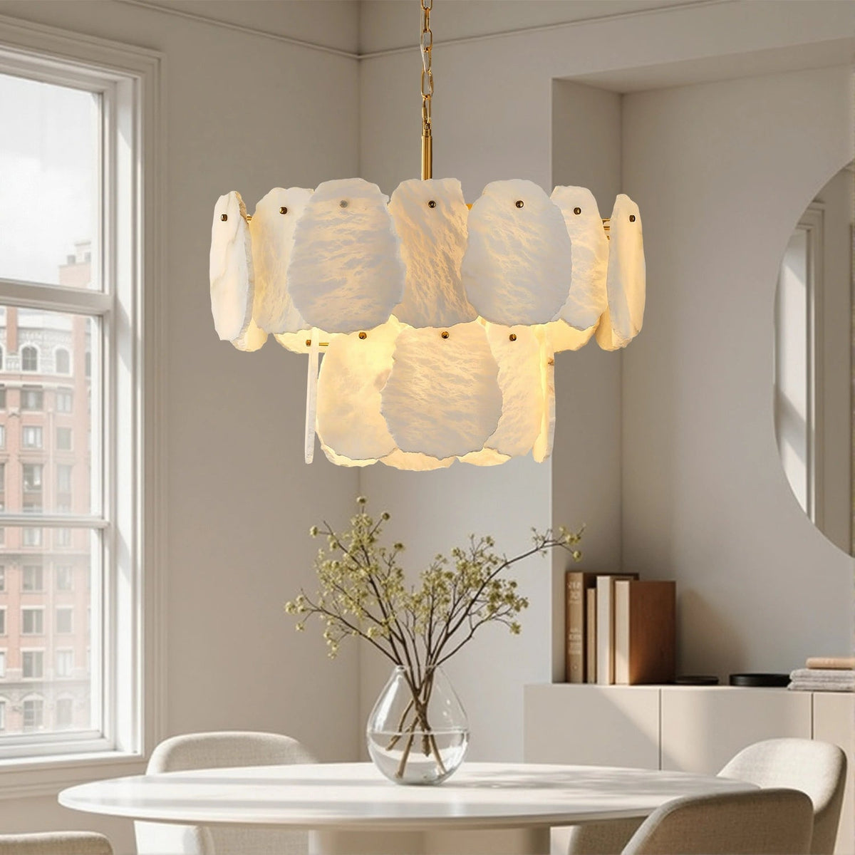 Your Brand Tiered Round Alabaster Chandelier