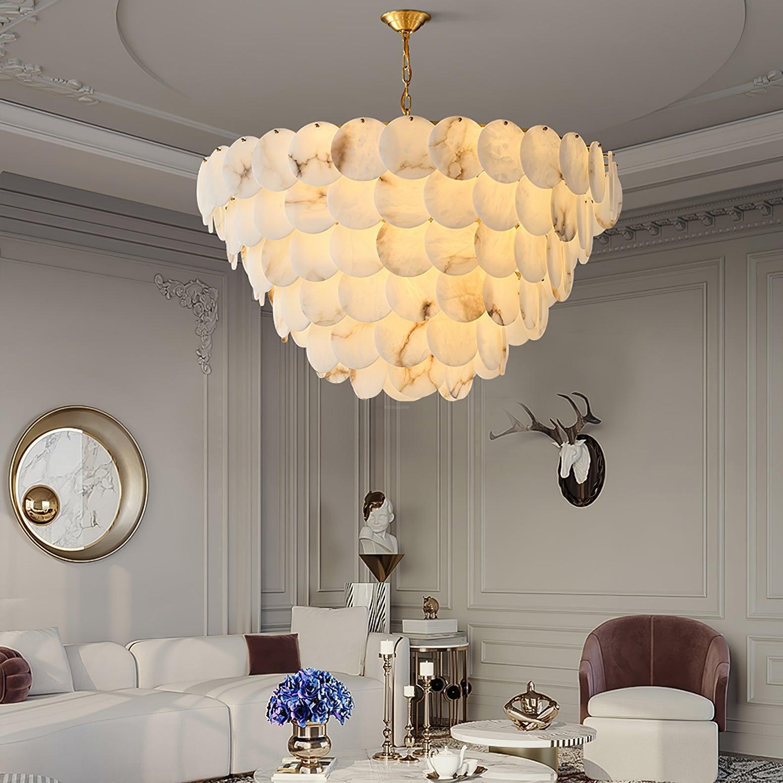Alabaster Shell Brass Chandelier with 2/3/4/5/6 layer - Merlin Lamps