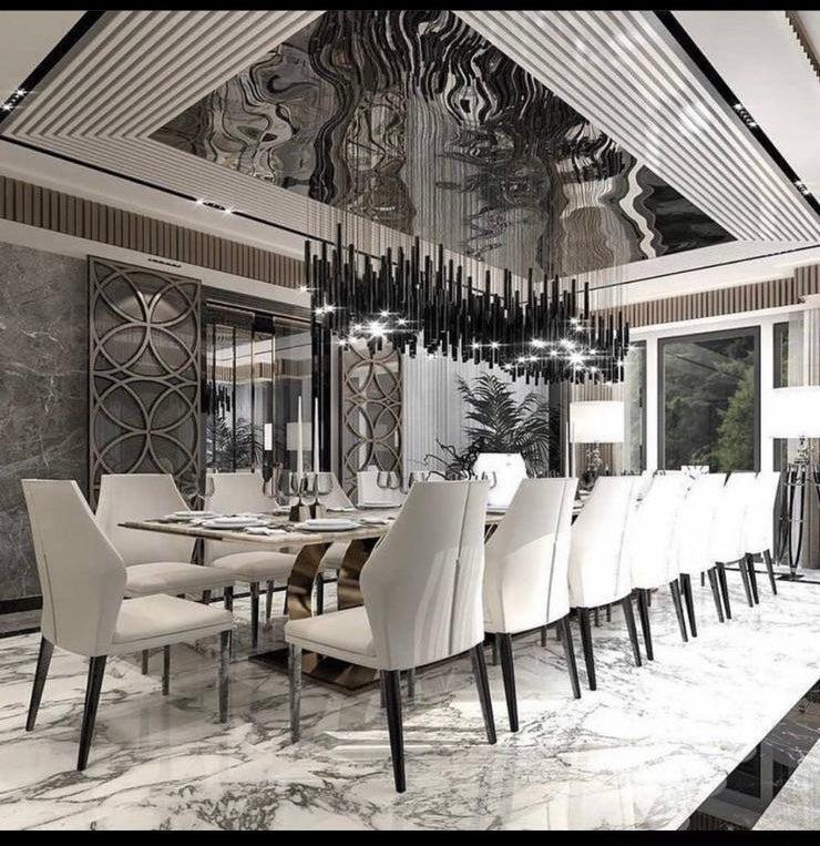 Bellini Rectangular Tri-Tone Tubular Pendant Light Chandelier - Merlin Lamps