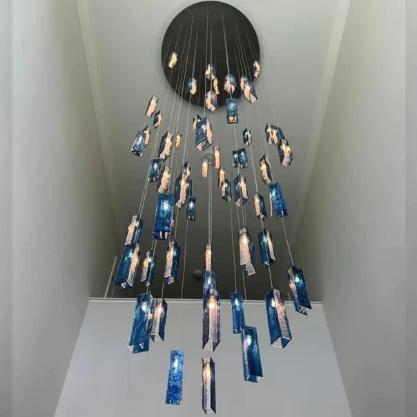 Artistic Colorful Glass Tile Cluster Chandelier for Staircases