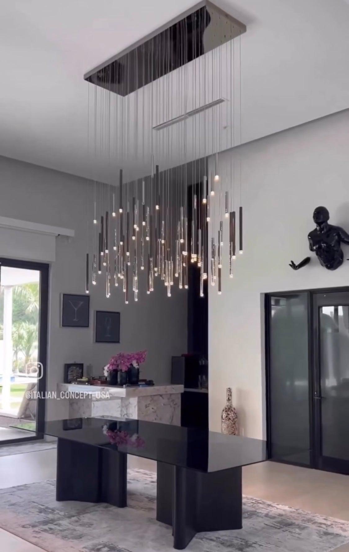 Bellini Rectangular Tri-Tone Tubular Pendant Light Chandelier - Merlin Lamps