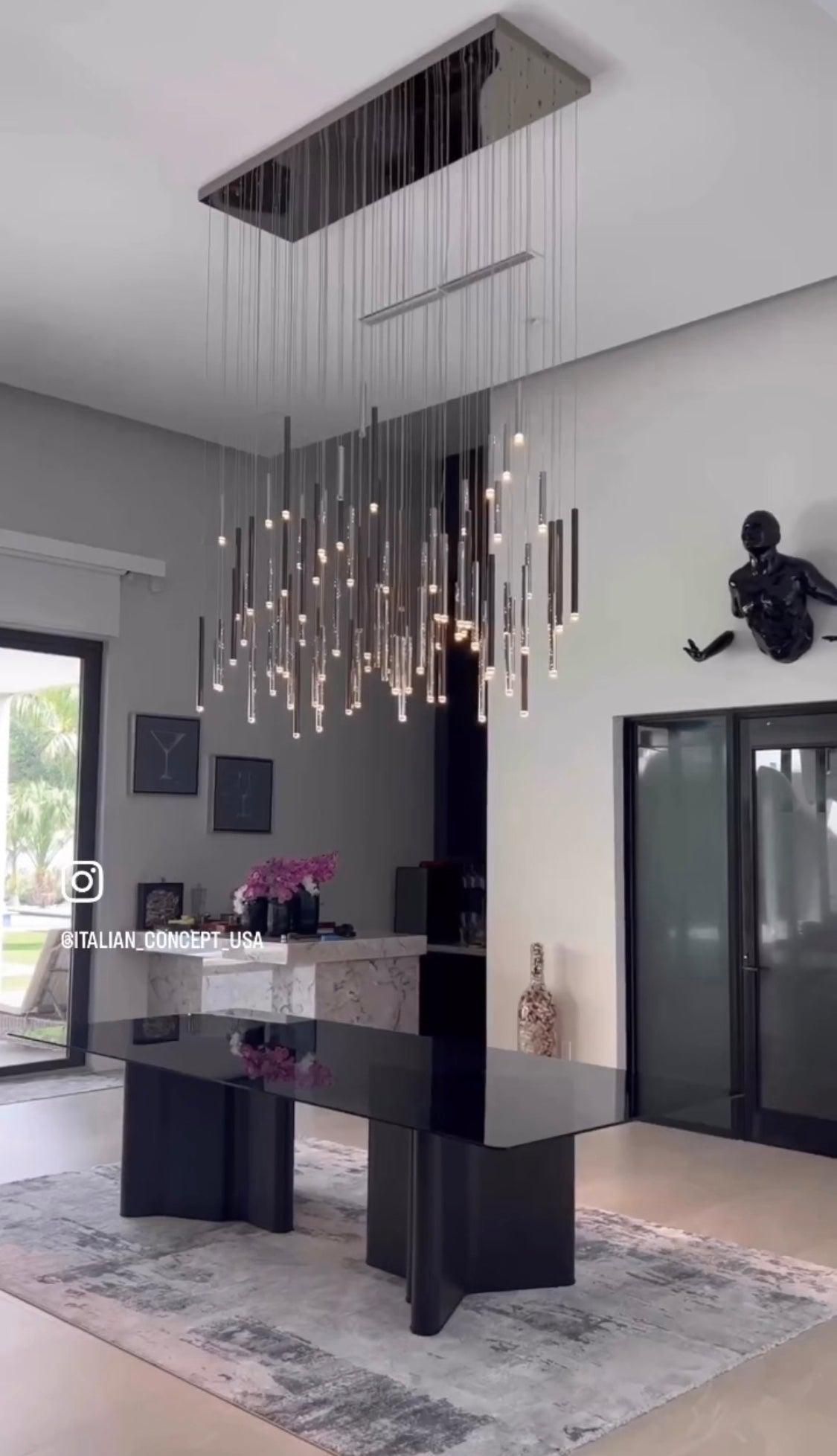 Bellini Rectangular Tri-Tone Tubular Pendant Light Chandelier - Merlin Lamps