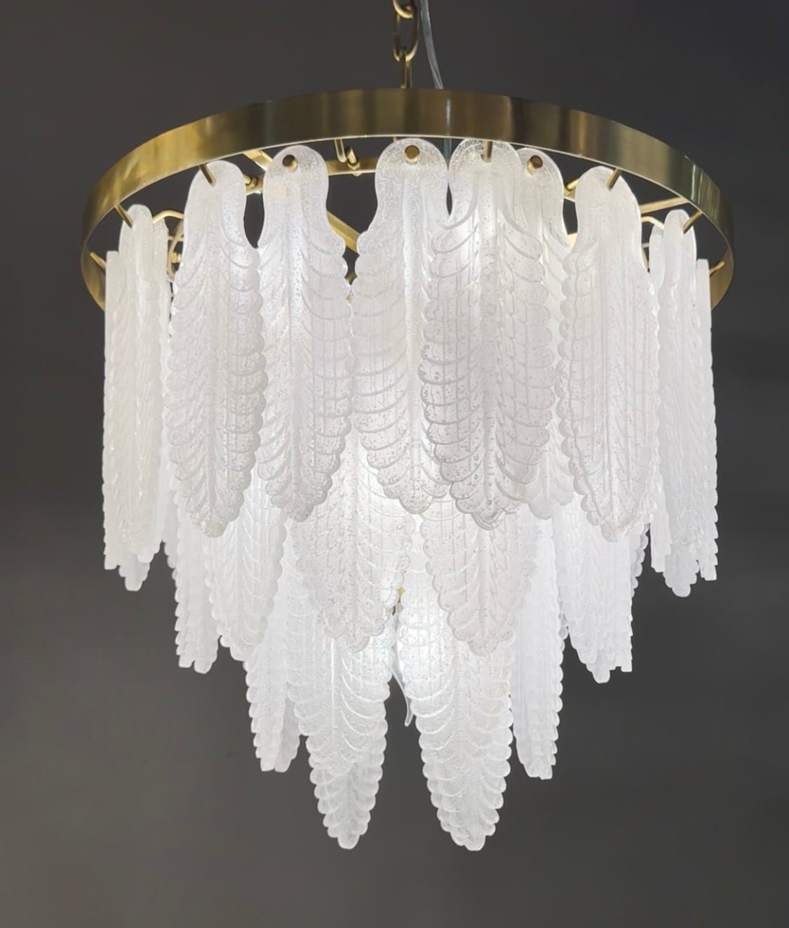 JC Leaf Round Tiered Glass Chandelier