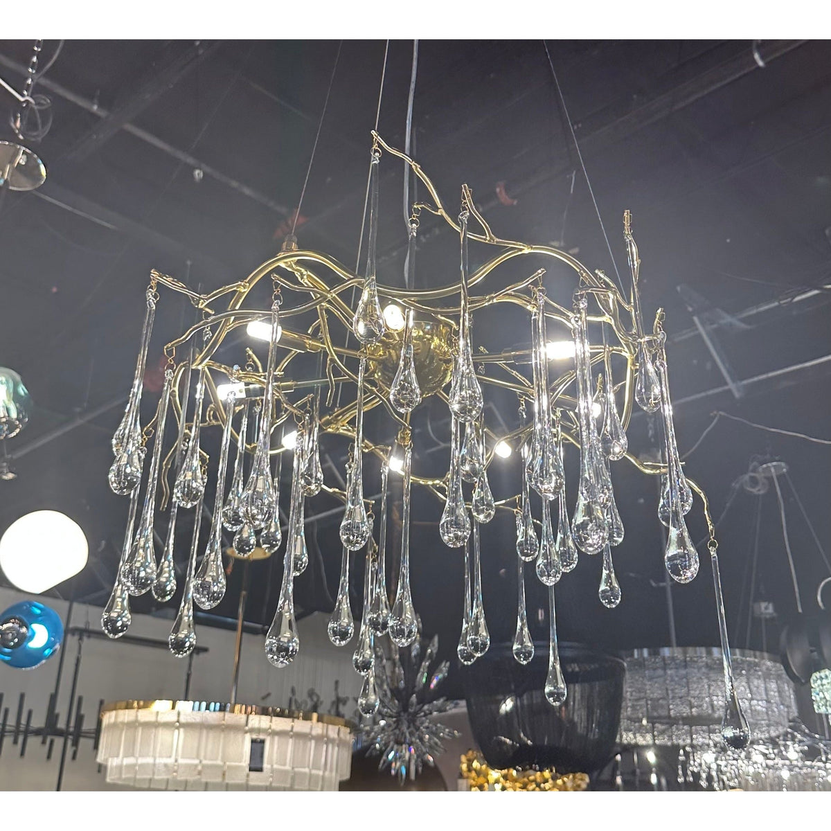Dawn Teardrop Branch Brass Round Chandelier
