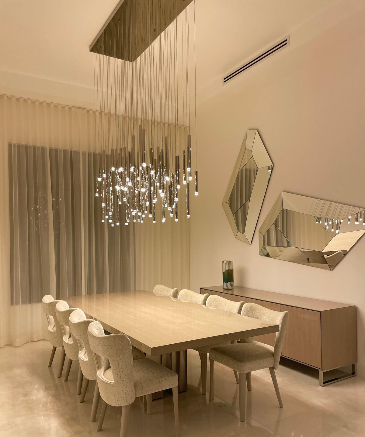 Bellini Rectangular Tri-Tone Tubular Pendant Light Chandelier - Merlin Lamps