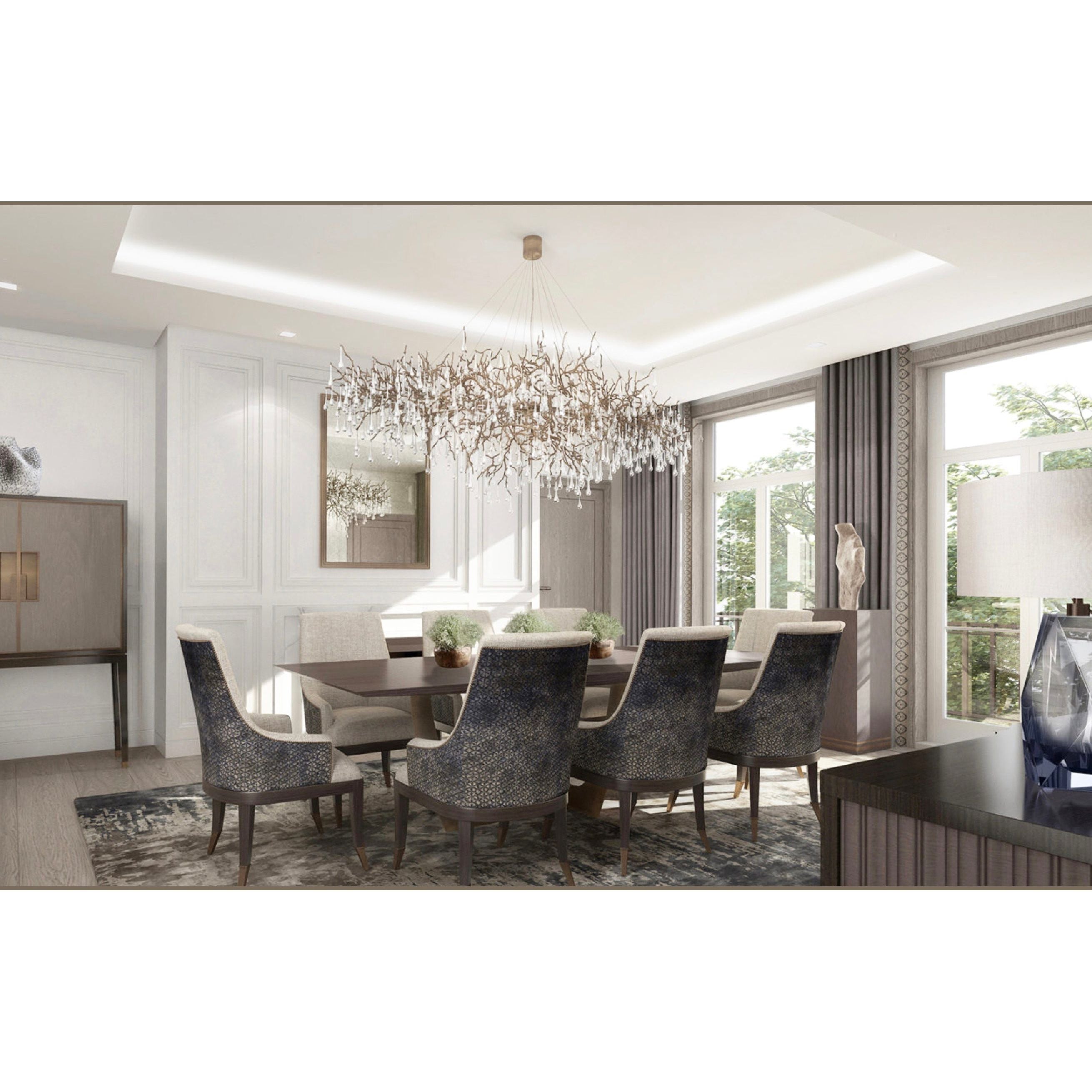 Le Saint Branch Brass Linear Teardrop Chandelier