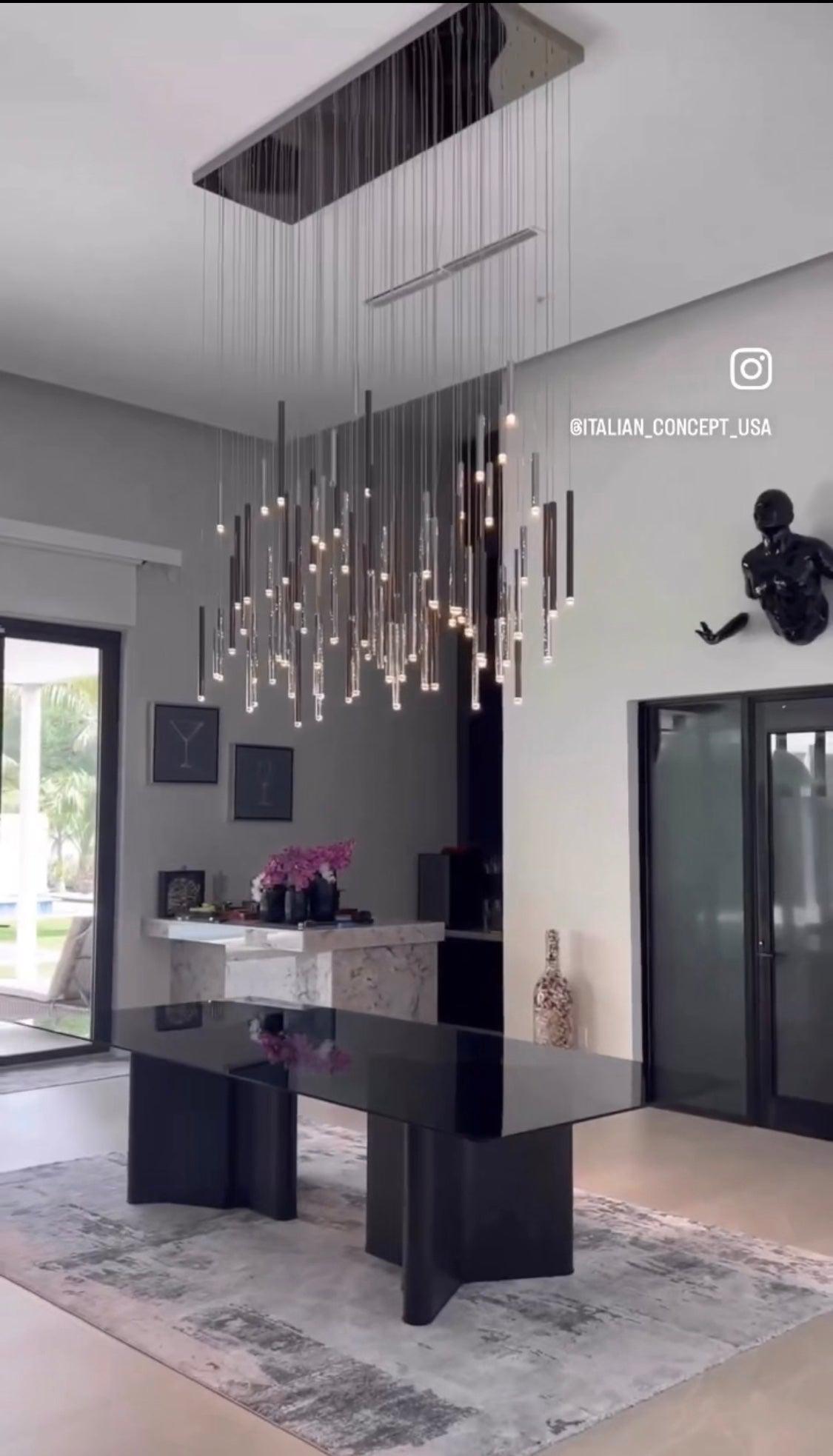 Bellini Rectangular Tri-Tone Tubular Pendant Light Chandelier - Merlin Lamps