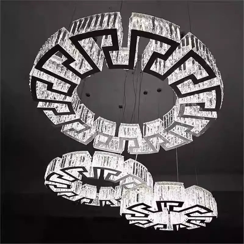 Modern Round Gear/Rectangular Mazes Crystal Chandelier