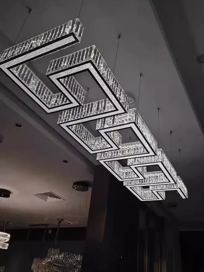 Modern Round Gear/Rectangular Mazes Crystal Chandelier