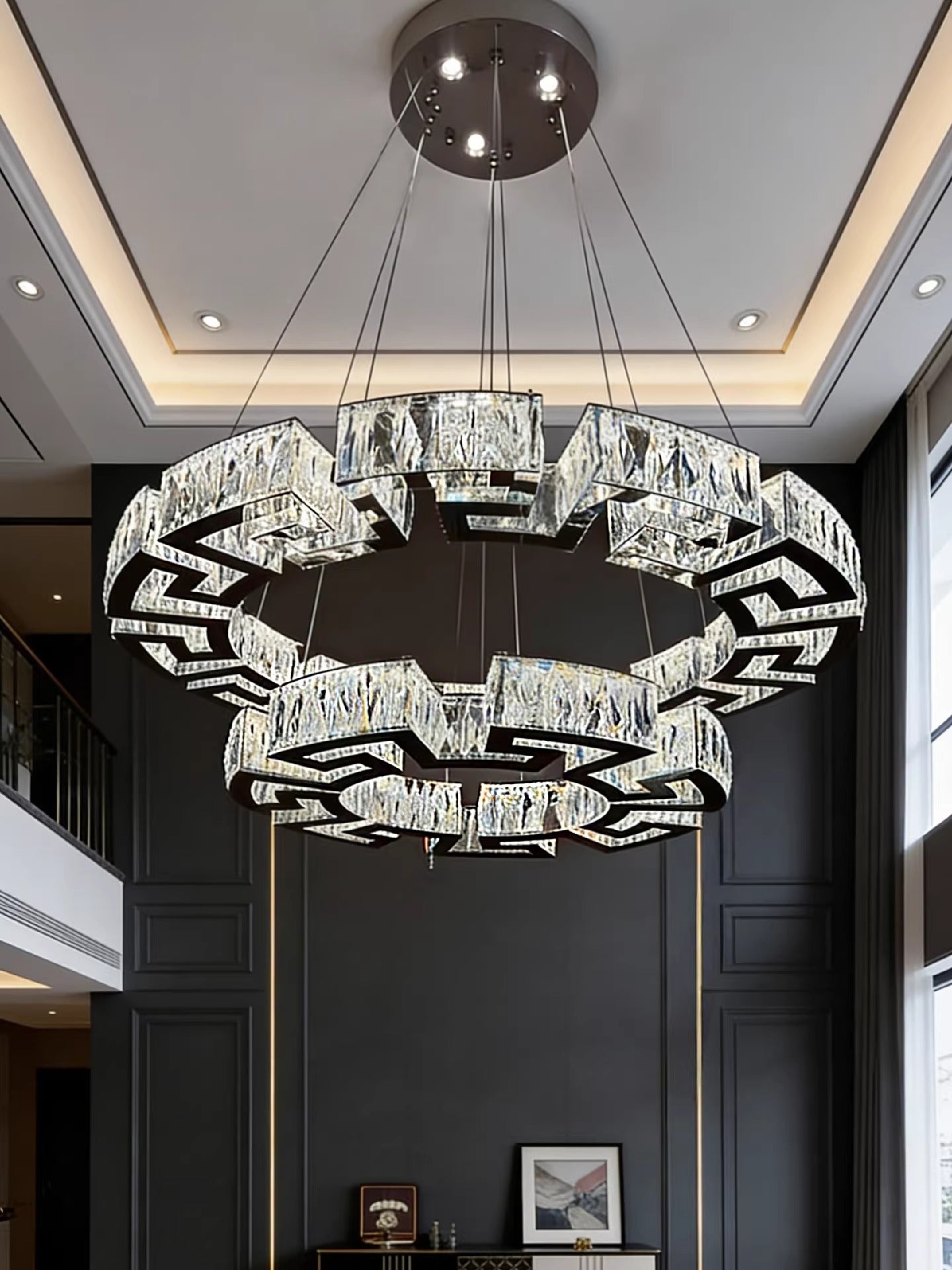Modern Round Gear/Rectangular Mazes Crystal Chandelier