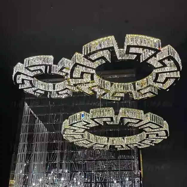 Modern Round Gear/Rectangular Mazes Crystal Chandelier