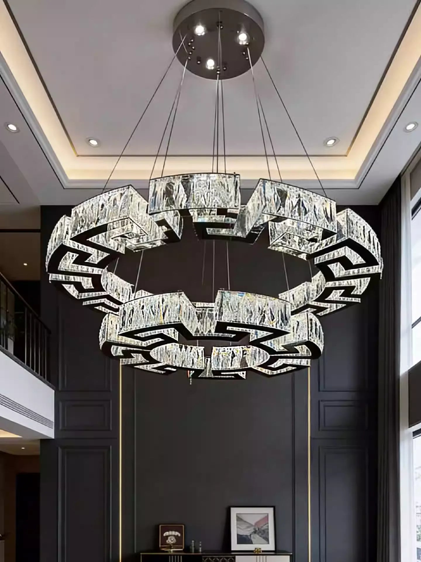 Modern Round Gear/Rectangular Mazes Crystal Chandelier