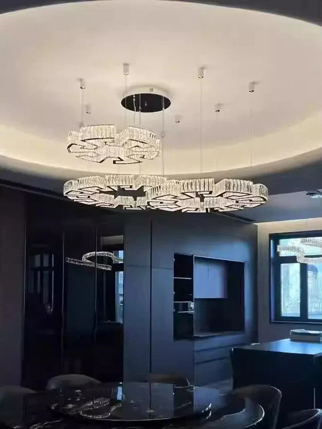 Modern Round Gear/Rectangular Mazes Crystal Chandelier