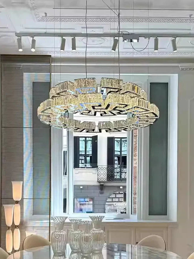 Modern Round Gear/Rectangular Mazes Crystal Chandelier