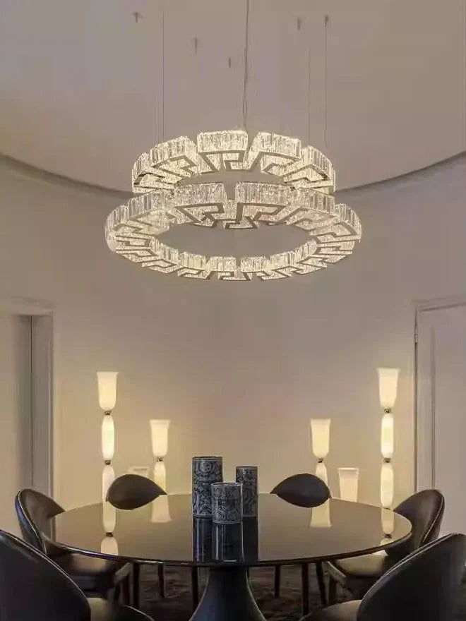 Modern Round Gear/Rectangular Mazes Crystal Chandelier