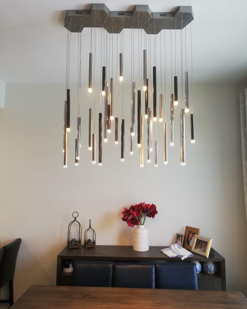 Brillia Round Two-Tone Tubular Pendant Light Chandelier - Merlin Lamps