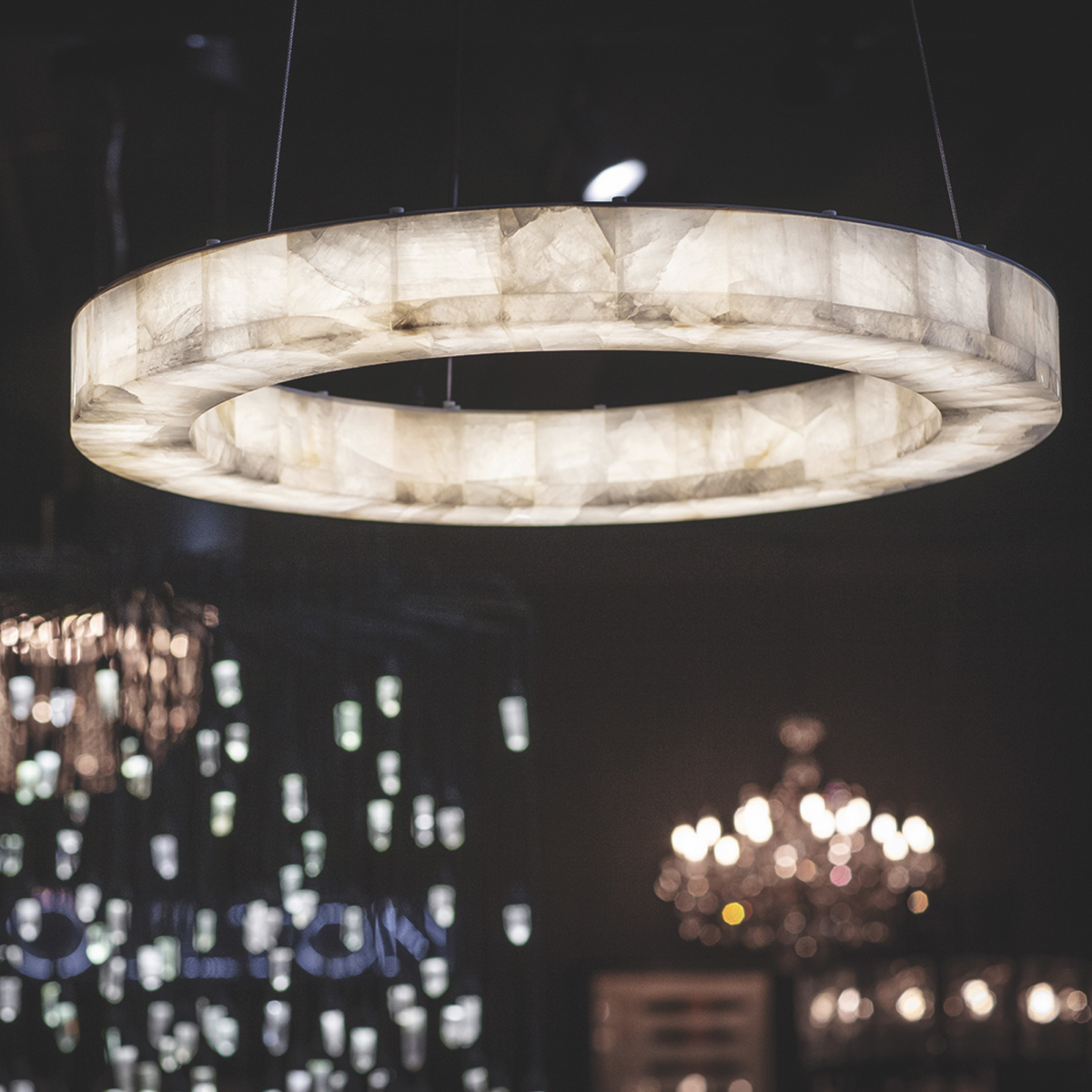 Maurice Modern Alabaster Halo Round Chandelier 31" 40" 60"