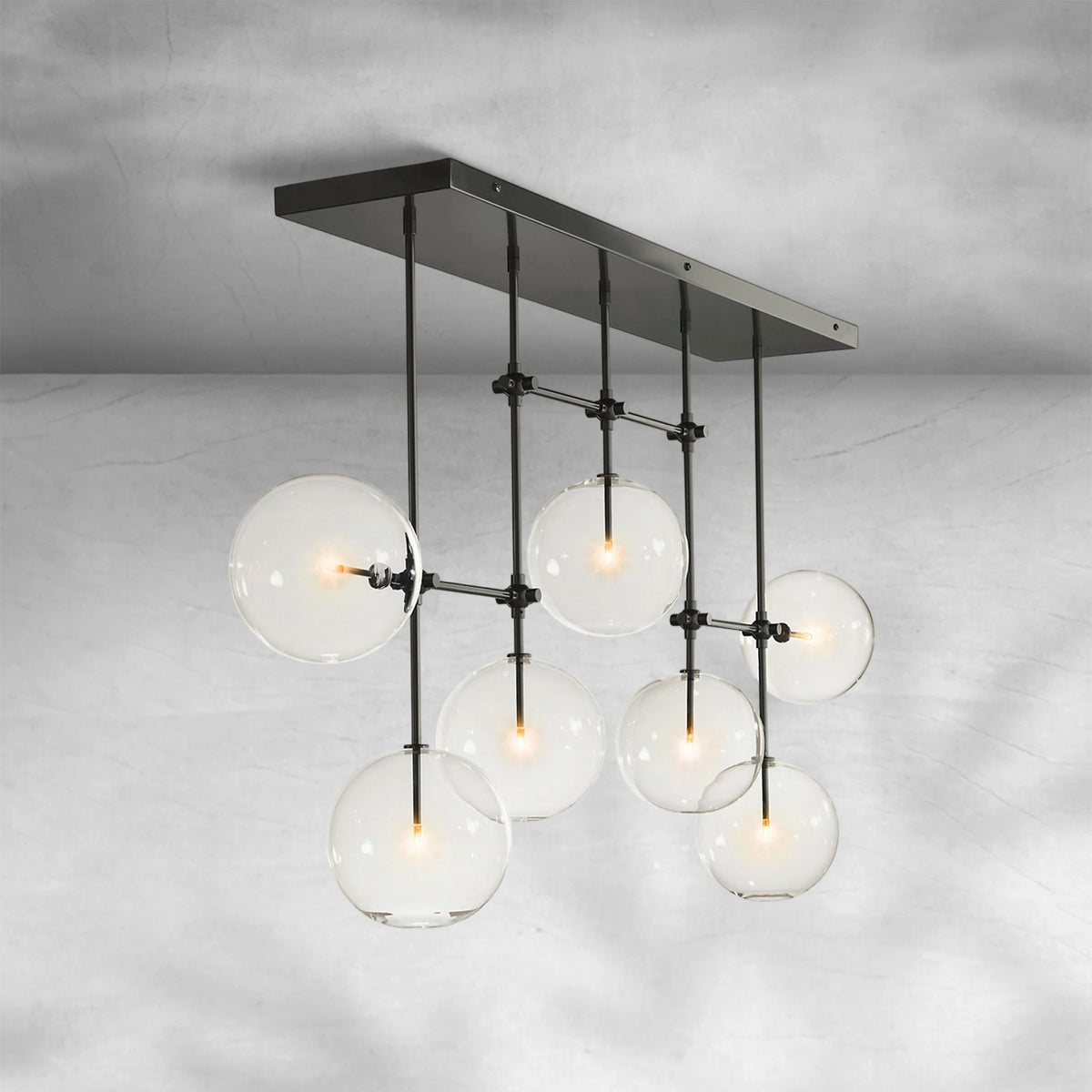 Glass Globe Mobile Linear Chandelier 60"