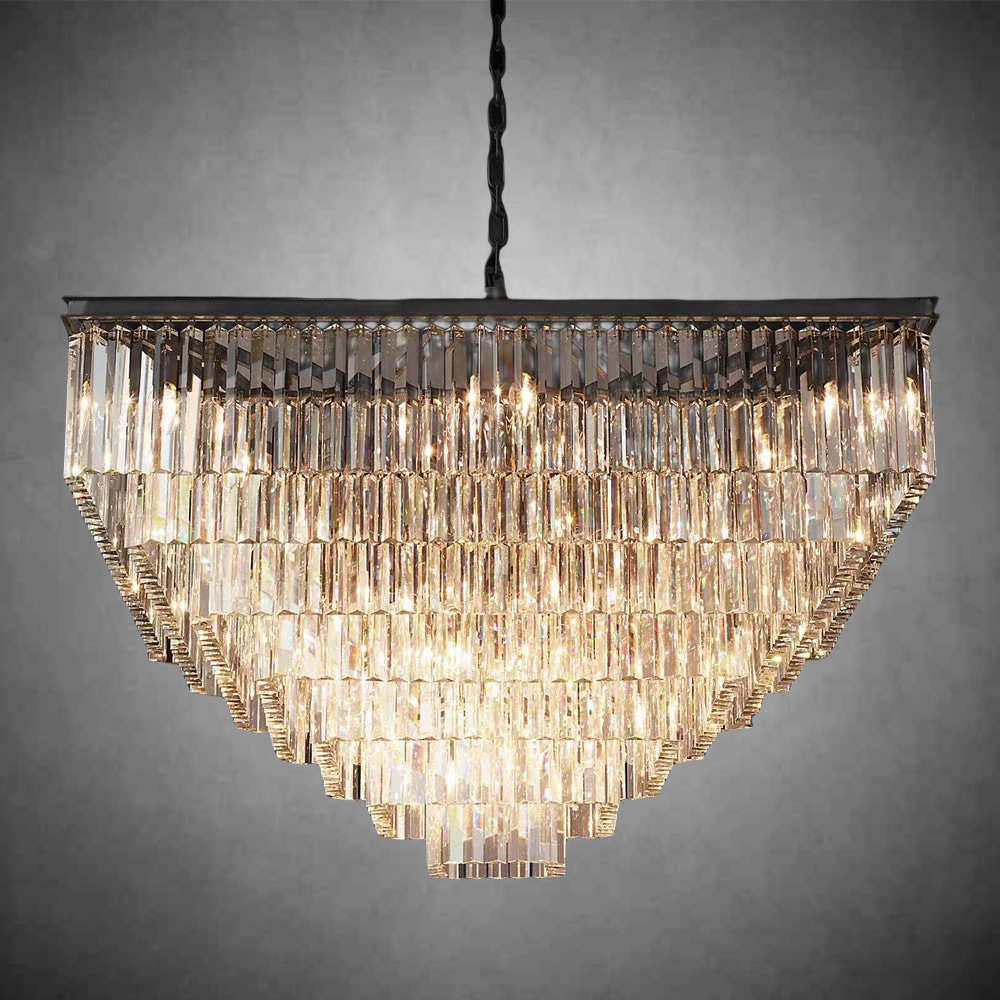 1920s Odaon Art Deco Square Chandelier 47"