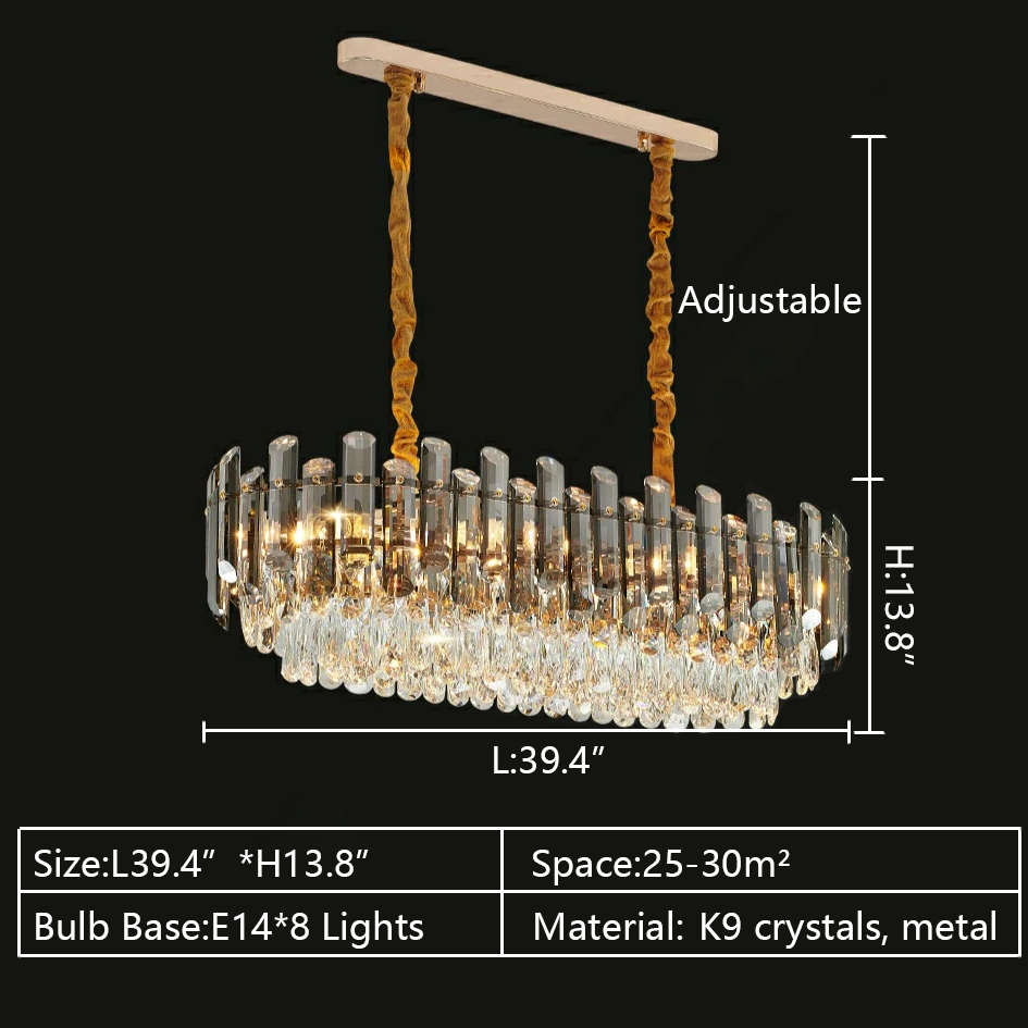 Luxury Large Rectangle 39.4'' Mounted K9 Crystal Chandelier
