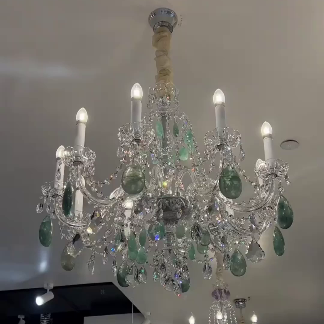 Green Purple Luxury Rock Crystal Chandelier for Bedroom or Living Room