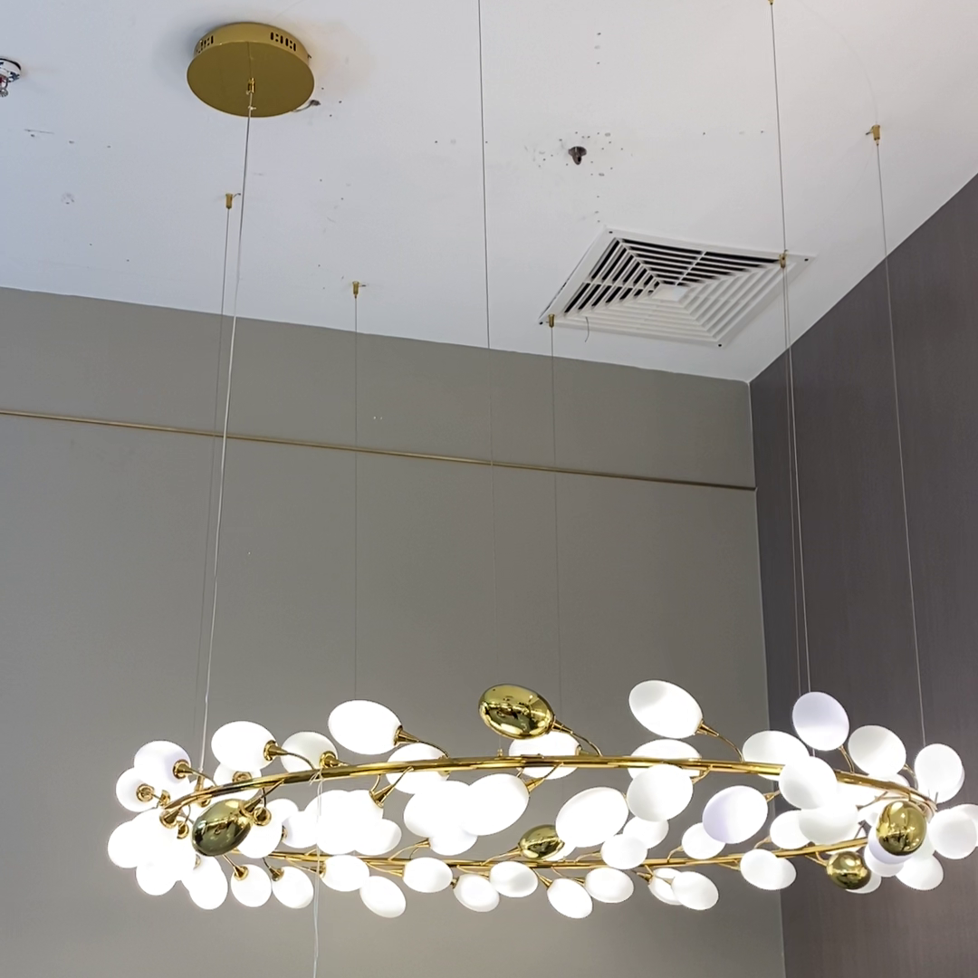 Creative Art Grape Chandelier Pure White Nordic Ring and Linear Design for Living Room or Dining Room