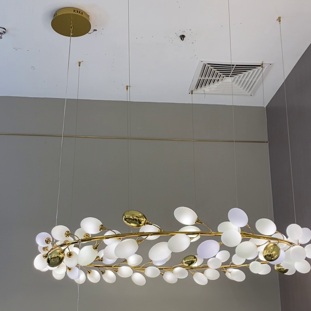 Creative Art Grape Chandelier Pure White Nordic Ring and Linear Design for Living Room or Dining Room