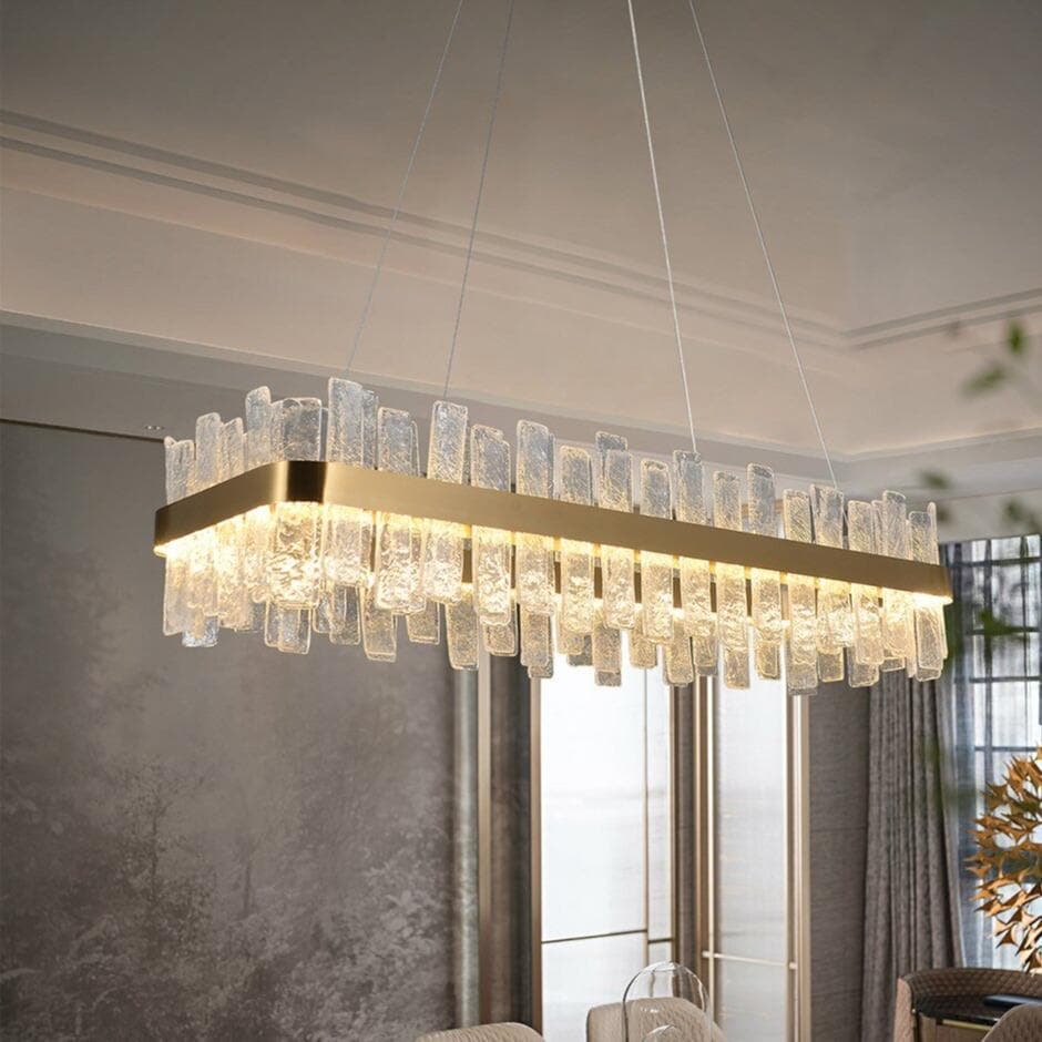 Ariano Long Crystal Rectangle Golden Lamp Body Modern Chandelier 32"/40"