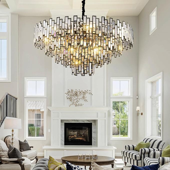 Modern Crystal Chandelier for High Ceilings