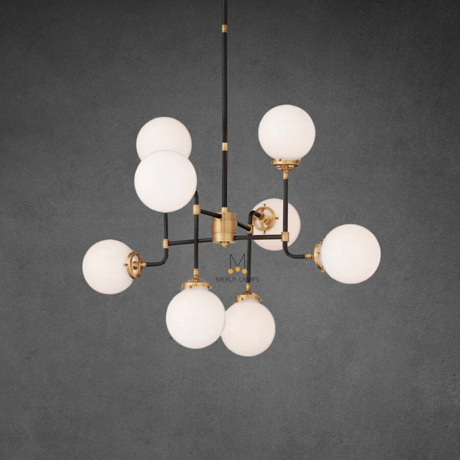 Bistro Globe Milk Glass Chandelier 34″