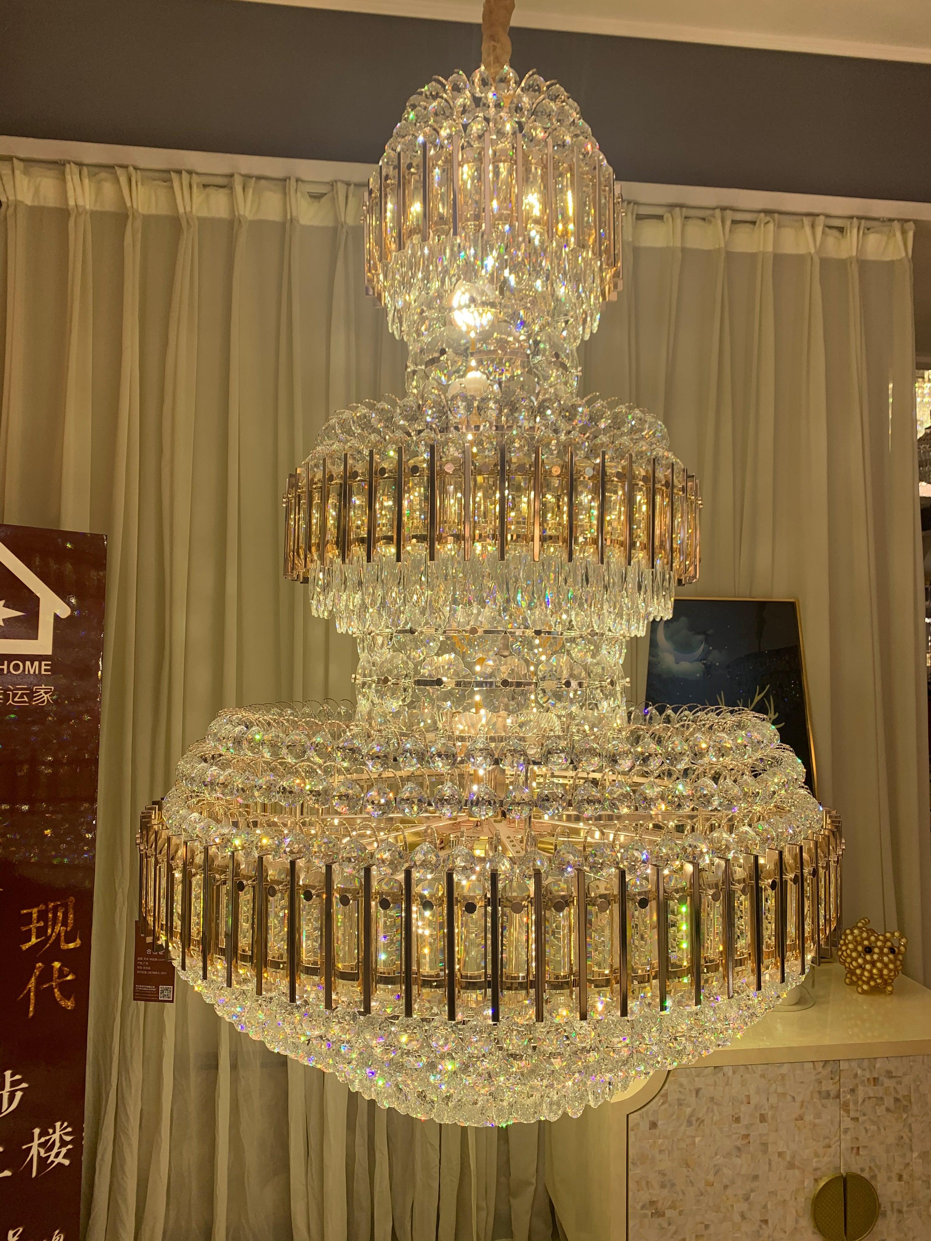 American Luxuary multi level crystal chandelier hotel lobby hall living room - Merlin Lamps