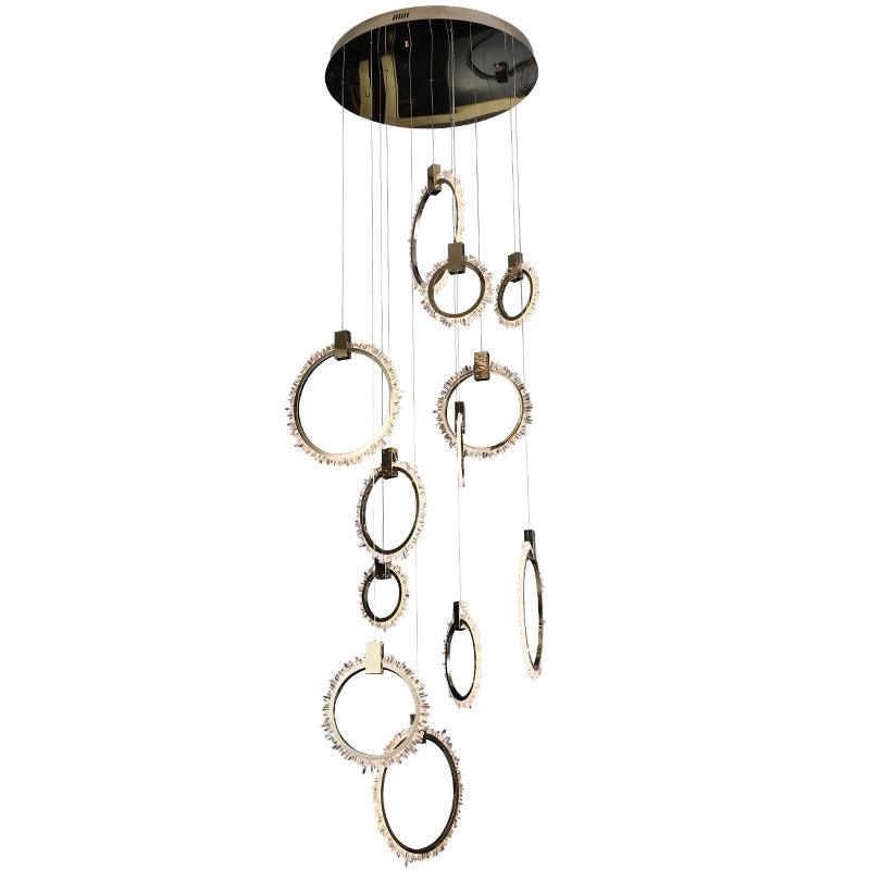 JC Primary Crystal Cluster 12 Rings Staircase Chandelier