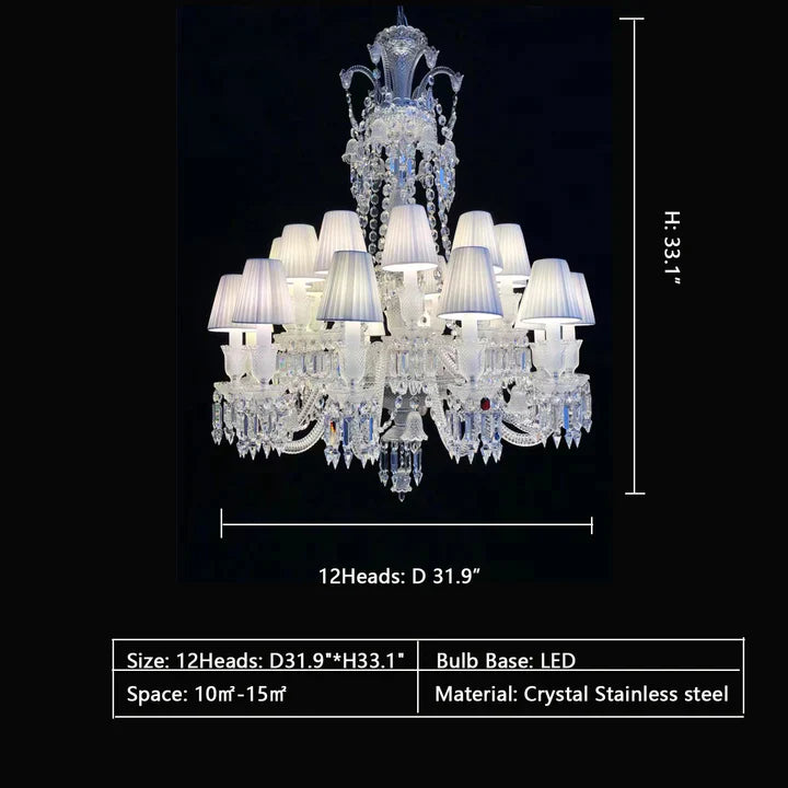 Large Light Luxury Classic Tiered Crystal Candle shaded Chandelier for High-ceiling Rooms/Living Room