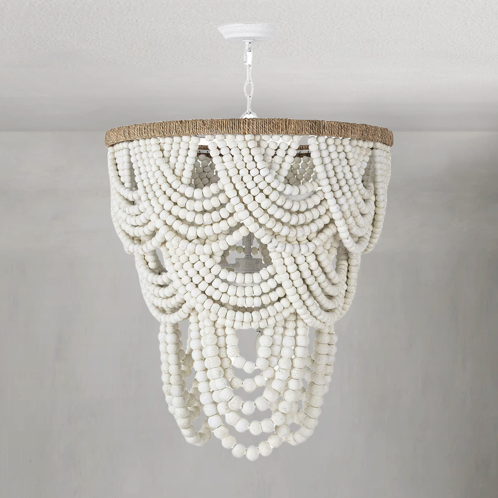 Willara White Wood Bead Chandelier