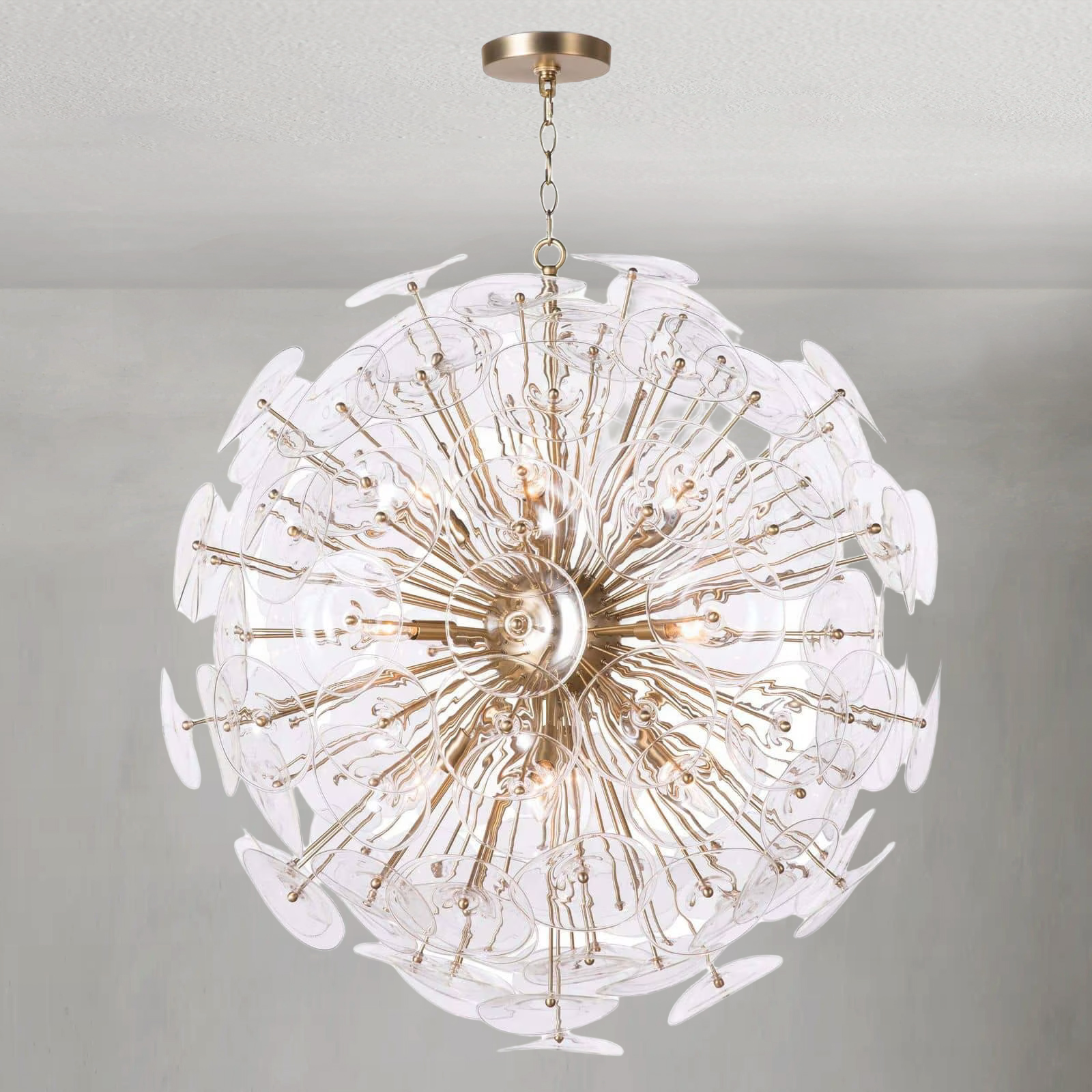 Polara Brass Glass Chandelier Large