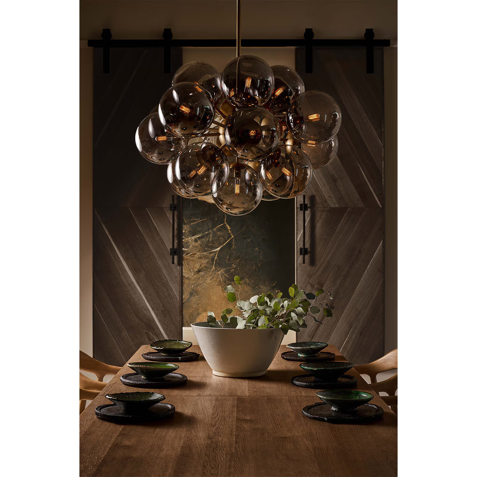 Driftelle Brass Smoked Glass Chandelier