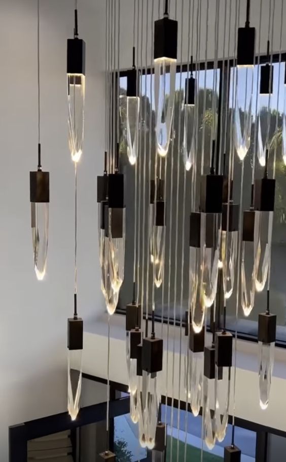 Modern Light Luxury Round/Rectangle Ceiling Pendant Light in Black Finish for Kitchen Island/ Staircase/Living Room