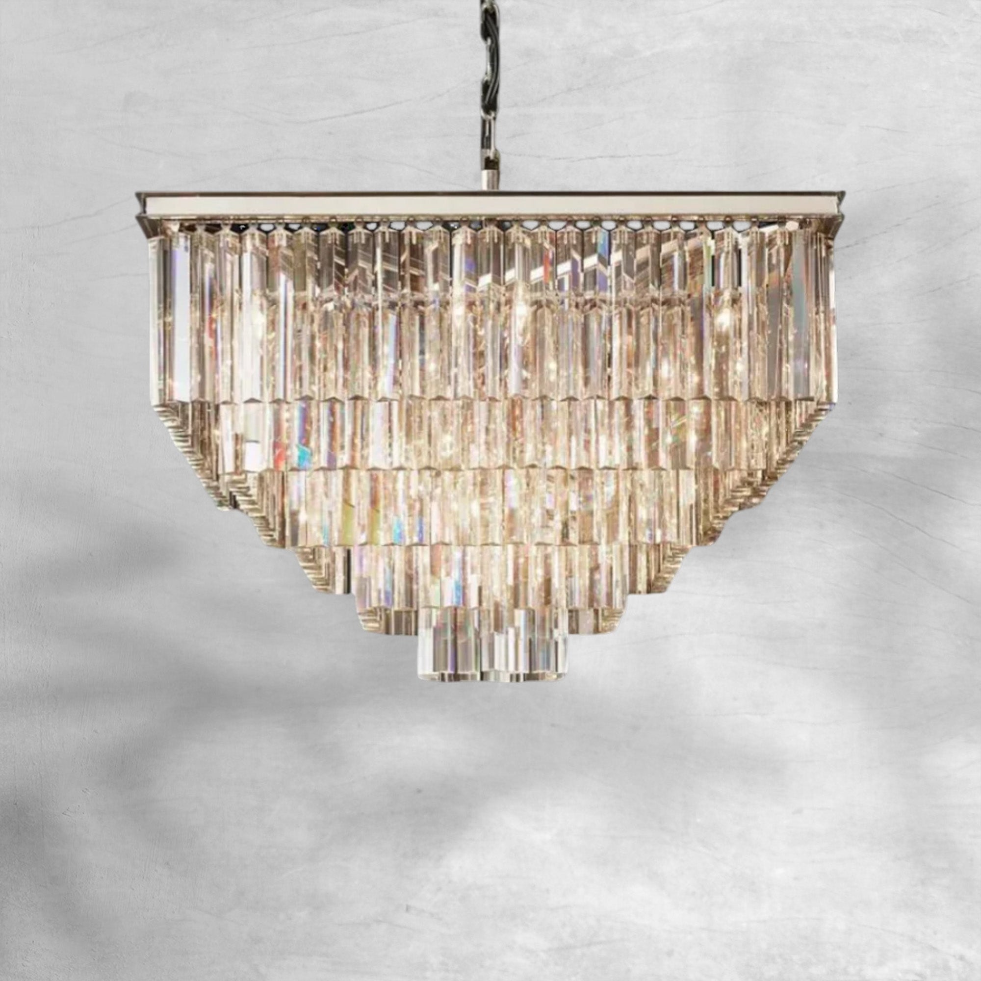 1920s Odaon Art Deco Square Chandelier 34"