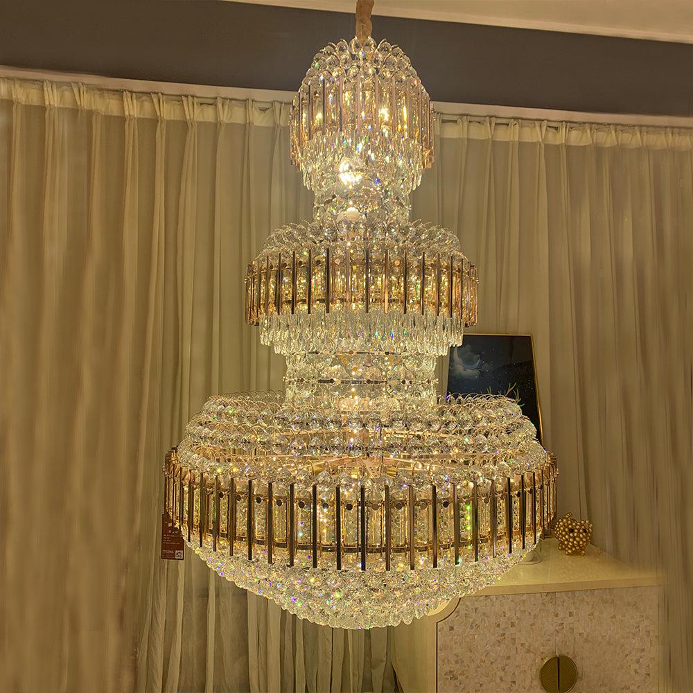 American Luxuary multi level crystal chandelier hotel lobby hall living room - Merlin Lamps