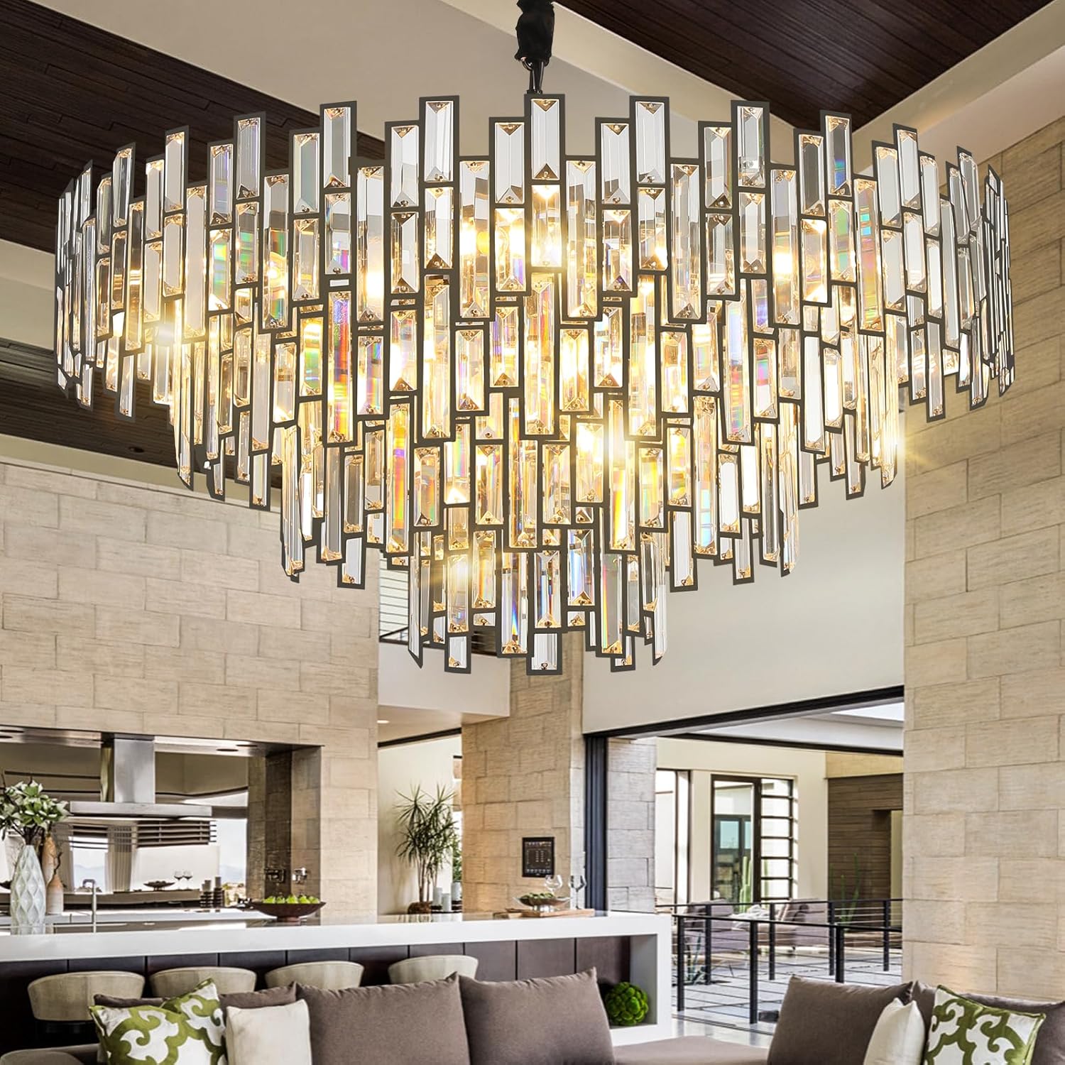 Modern Crystal Chandelier for High Ceilings