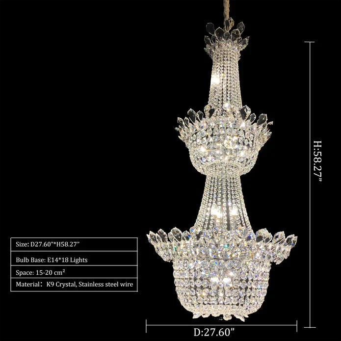 Luxury Empire Branch Crystal Chandelier Pendant Light for Entryway and Foyer