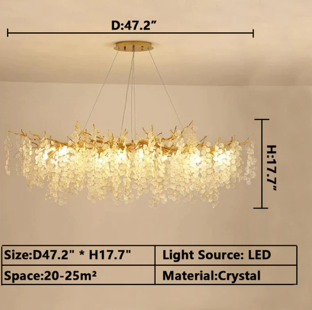 Luxury Branches Crystal Frosted Glass Chandelier Set for Living and Dining Room
