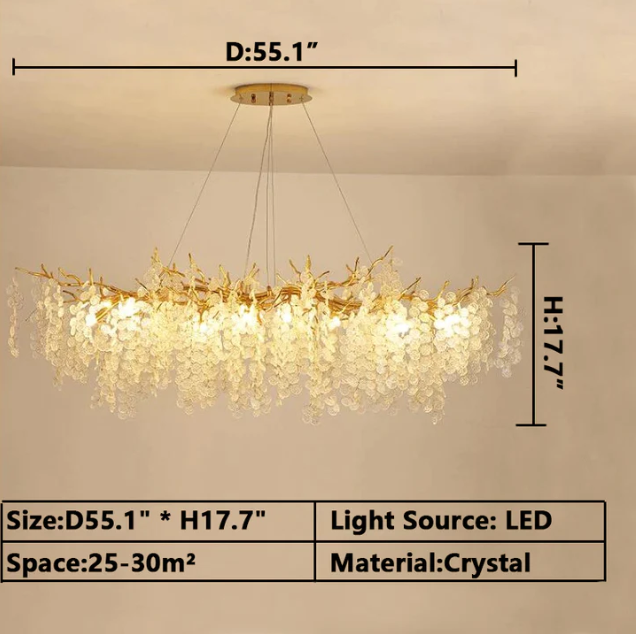 Luxury Branches Crystal Frosted Glass Chandelier Set for Living and Dining Room