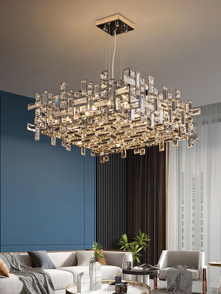 Art Irregular Block Collection Crystal Pendant Chandelier Suit for Living/Dining Room