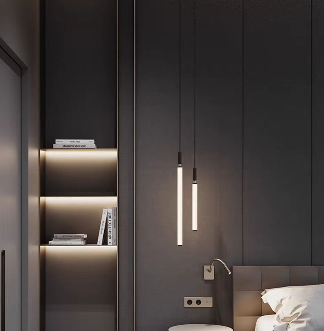 Nordic Fashion Minimalist Black Straight Pendant Chandelier for Bedside/Staircase/Loft/Duplex
