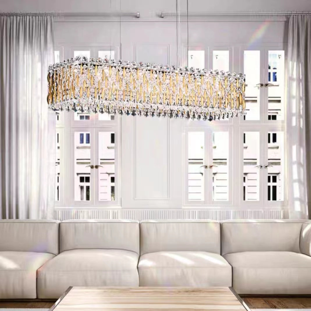Extra Large Luxury Rectangle Crystal Pendant Chandelier for Living/Dining Room/Kitchen Island