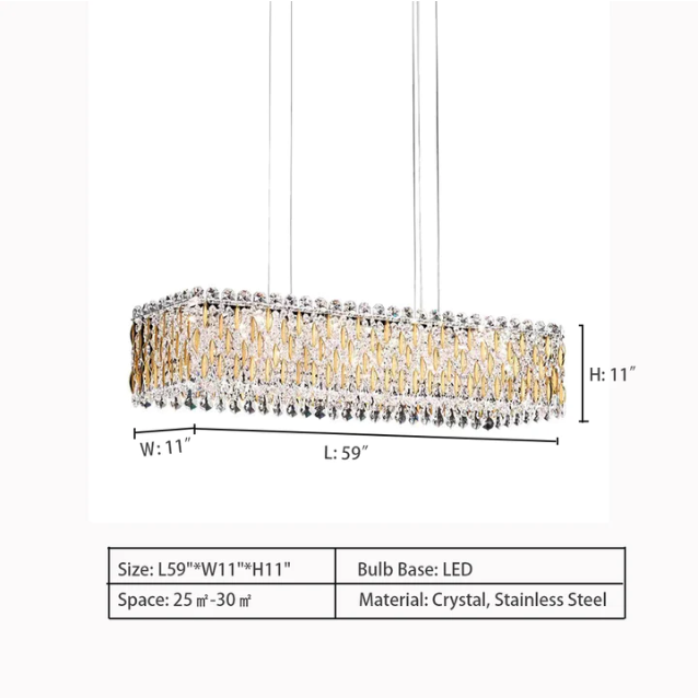 L59.0"*W11.0"*H11.0" chandelier,chandeliers,crystal,leaves,leaf,rectangle,gold,chrome,living room,dining room,kitchen island,.dining bar